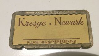 Vintage Kresge Newark Store Name Tag Id Plate Label