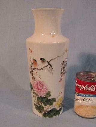 Antique Chinese 10 " Famille Rose Porcelain Vase With Birds - Signed