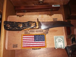 Imperial Usa Prov R.  I.  Hunting Knife,  No Sheath,  Us Flag Patch