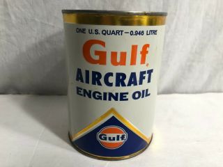 Vintage Gulf Aircraft Engine 1qt Oil Can Full Nos Aviation Gas Decor Man Cave