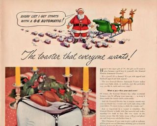 1949 General Electric Toaster Vintage Print Ad Christmas Santa And Sled