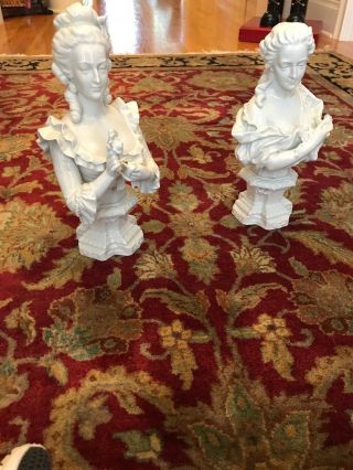 Antique Capodimonte Italian Porcelain Marie Antoinette Bust Figurines Pair