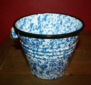 Blue And White Granitware - Enamelware Bucket