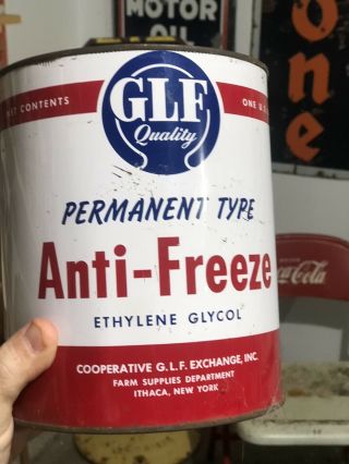 Vintage 1 Gallon Glf Anti - Freeze Oil Can.  Rare Can.  Farm.  Service.  Gas,  Oil