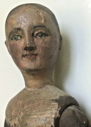 Rare Antique 1890s French Painted Face Wooden Artist Mannequin Doll Articulated