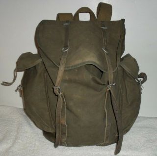 Vintage German Military Canvas Backpack Rucksack 15 " X 12 " X 8 " And 2.  75 Lbs