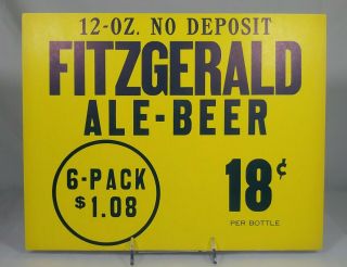 Old Fitzgerald Ale & Beer Store Display Sign 6 Pack Bottles Brewing Troy Ny