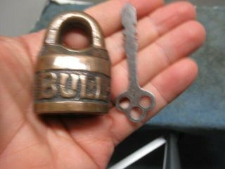 Rare Old All Brass Scandi Padlock Lock Bull Dog.  With A Key.  N/r