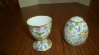 Floral Egg Cup With Extra Salt Shaker