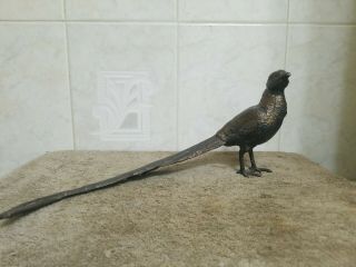 Exquisite Vintage Cast Bronze Pheasant Sculpture Bird Hunting Mantle/centerpiece