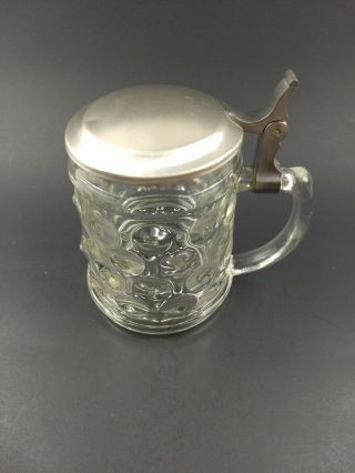 Vintage Beer Mug Rein Zinn Hobnail Clear Glass Pewter Lid Stein Germany Barware 2