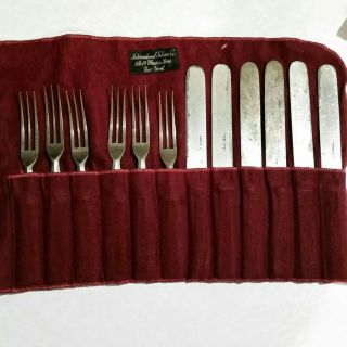 12 Pc Antique J.  Russell & Co.  Table Knives/forks Green River Bone Handles