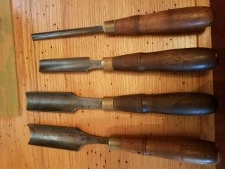 Old Vintage Antique Buck Brothers Lathe Gouge Wood Chisel Set Of 4,