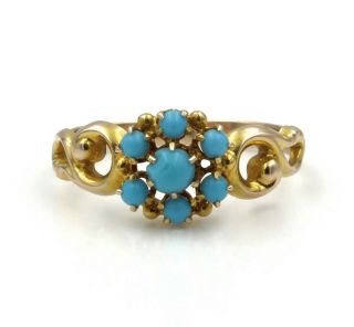 Antique 14k Yellow Gold Ring With (7) Blue Turquoise Gemstones Size 6.  25 776b - 5