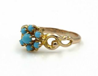 ANTIQUE 14K YELLOW GOLD RING WITH (7) BLUE TURQUOISE GEMSTONES SIZE 6.  25 776B - 5 3
