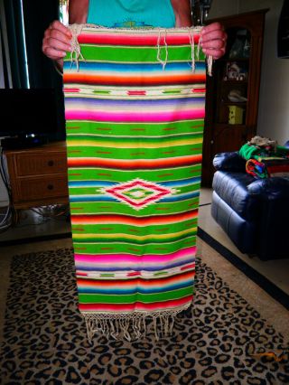 Vintage Mexican Saltillo Table Runner Measuring 38 X 18 Inches Colors