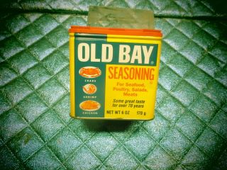 A6,  Old Bay {mccormick} Yellow/red/blue Spice Tin [empty] - 3 " X 3 " X 2 "