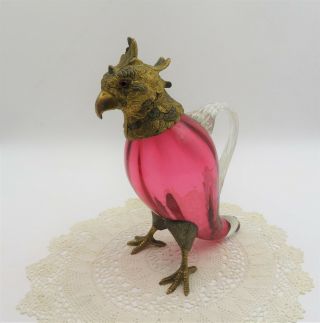 Outstanding Victorian Late 19th Century Cranberry Glass Bird Claret Jug