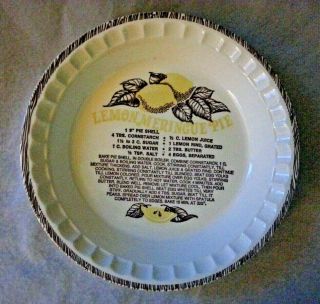 Vintage Usa - Lemon Meringue Pie Recipe Stoneware Pie Dish 11 "