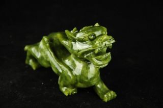 Chinese Natural green Jade Dragon Pixiu Statue Pair c02 2