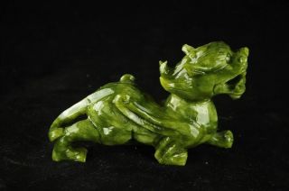 Chinese Natural green Jade Dragon Pixiu Statue Pair c02 3