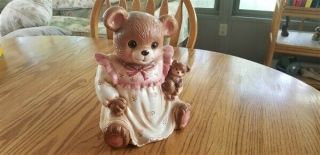 Teddy Bear Cookie Jar Girl In A Dress Holding A Toy Bear • Made In Japan