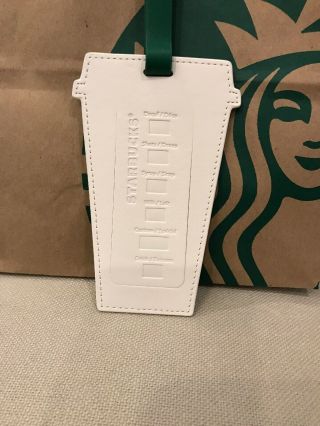 Starbucks Luggage Tag White Drink Cup Embossed Siren Logo Faux Leather 2019
