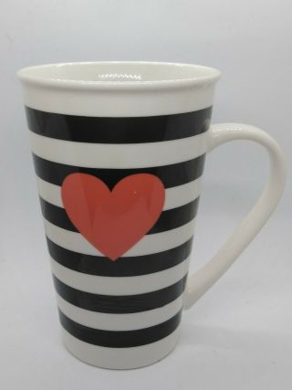 Starbucks 2017 Red Heart Black And White Stripes Tall Coffee Mug Tea Cup 17.  8 Oz