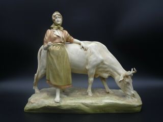 Antique Royal Dux Bohemia " Milkmaid & Cow " Figurine Model No.  1546 Rare