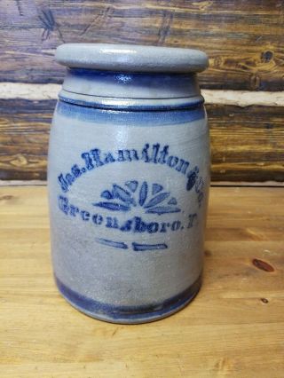10 " James Hamilton & Co.  Greensboro Pa 1 Gallon Blue Decorated Stoneware Crock