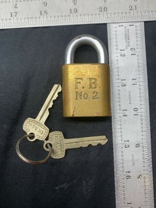 Vintage Best Brass Padlock Lock With Key Fb No.  2 Fisher Body 2 Flint Michigan
