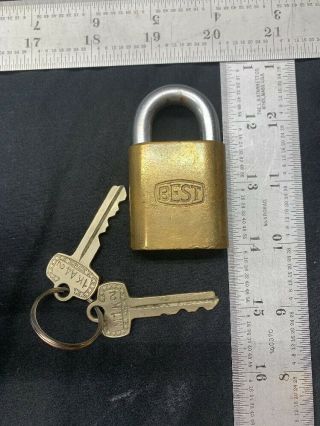 Vintage Best brass padlock lock with key FB No.  2 Fisher Body 2 Flint Michigan 2