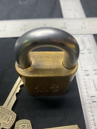 Vintage Best brass padlock lock with key FB No.  2 Fisher Body 2 Flint Michigan 3