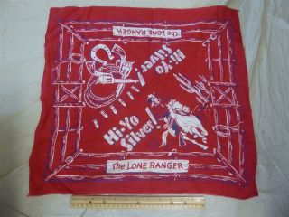 Vintage Red 1950s The Lone Ranger Bandana " Hi - Yo Silver " - Tlr Inc,  21 " X 20 "