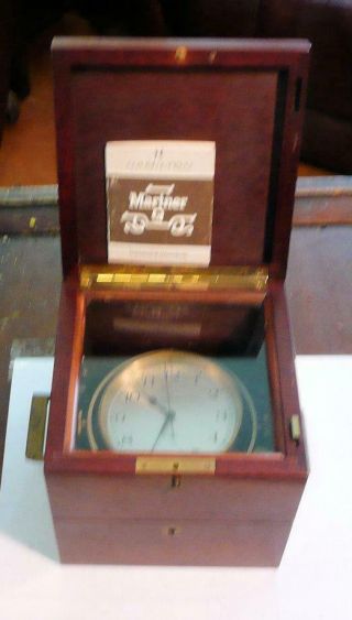 Vintage Hamilton Quartz Mariner Q Chronometer Clock W/ Mahogany Case Nautical