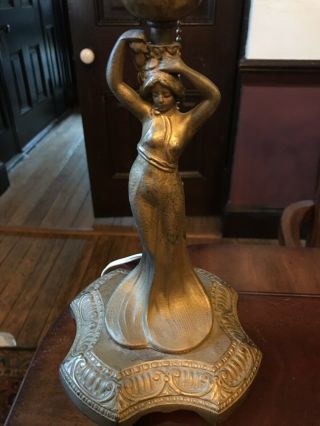 Art Nouveau Lady Lamp With Rindskopf Art Glass Shade 2