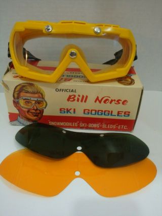 Bill Norse Ski Goggles Yellow By Nesco Vintage With Box F4