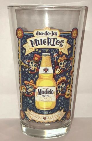 Modelo Cerveza Glass Dia De Los Muertos Especial Sugar Skull Party Beer Pint