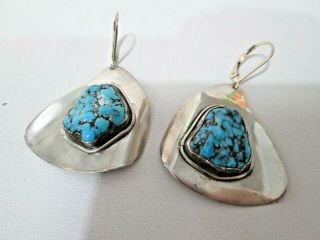 Vintage Navajo Signed H Fred Skaggs Turquoise Sterling Silver Hand Made Earrings