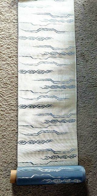 Obi Fabric On A Roll,  Dusty Blue & Bright Silver 12,  Feet Long,  Elegant Nos