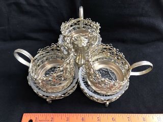 Antique Vintage Russian Ussr 3 Cup Glass Tea Holders Filigree Silver Gold Color