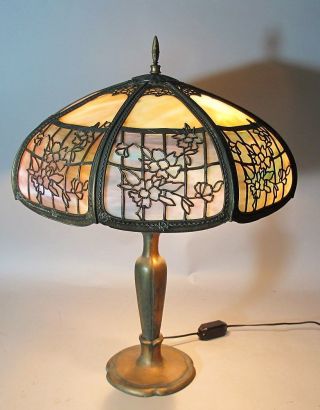 Fine & Large Art Nouveau Slag Glass Table Lamp W/ 20 " Shade C.  1915 Antique