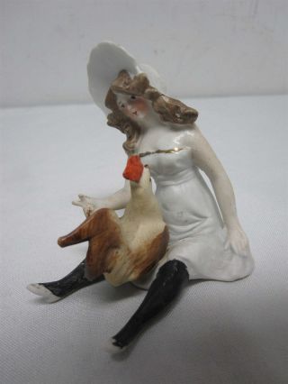 Antique German Bisque Schafer & Vater Naughty Lady W Rooster Cock On Her Lap
