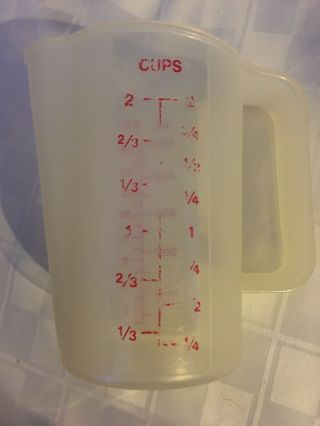 Tupperware Vintage 2 Cups Measuring Pitcher Cup Red Letters On Sheer -