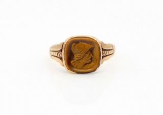 14k Solid Gold Vintage Intaglio Tigers Eye Ring Size 6 - 6789 - 7