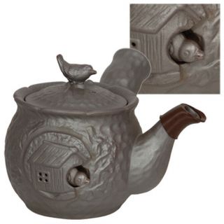 Japanese Banko Yaki Clay Tea Pot With Bird Design In Box/made In Japan