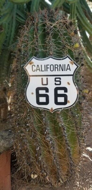 " California " Route 66 Vintage Porcelain Steel Road Sign.