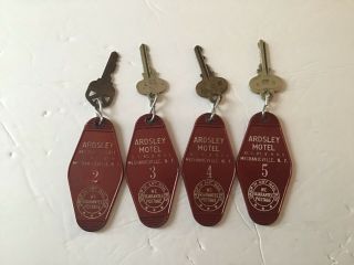 Four Rare Vintage Motel Room Key Fobs With Keys - Ardsley Motel,  Mechanicvil,  Ny
