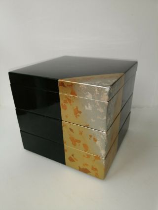 Vtg Japanese Lacquered Hakuichi Wood Box Set 1940 Label Attached