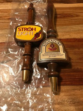 2 Vintage Old Stock Stroh Light Stroh Signature Tap Handle Pull Wood